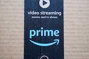 An Amazon Prime cardboard shipping box label is seen on March 17, 2023, in East Derry, N.H. Amazon Prime Day is here. And experts are reminding consumers to be wary of scams.